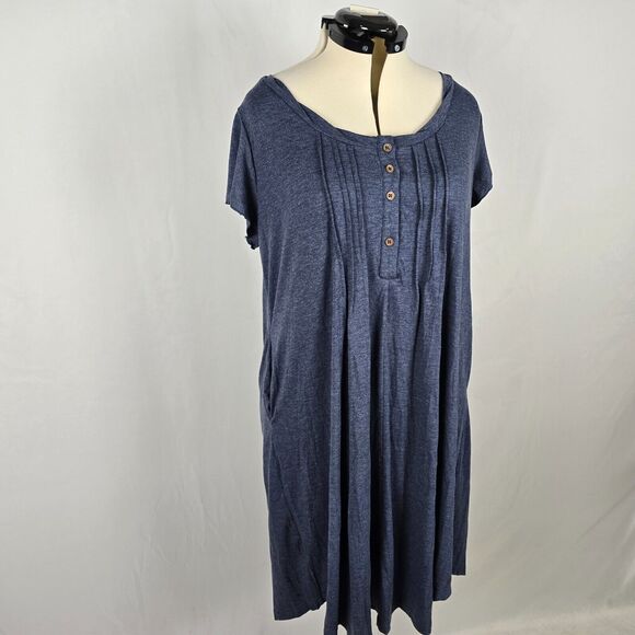 Bloomchic Dress Women's 1X Blue Round Neck Short Sleeve Pleated Ruffles Midi NWT - Picture 8 of 13